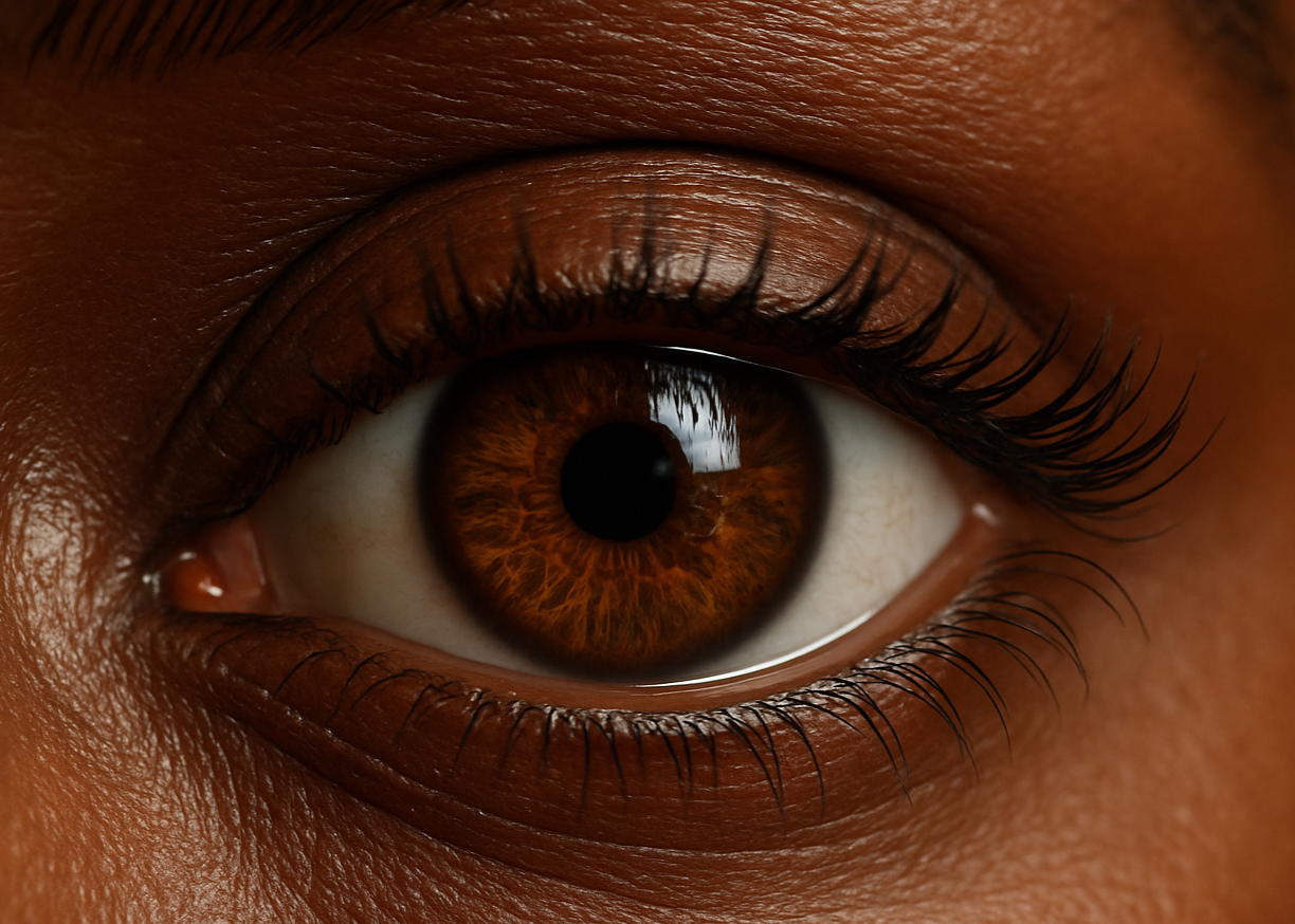 a brown iris with lashes dark skin